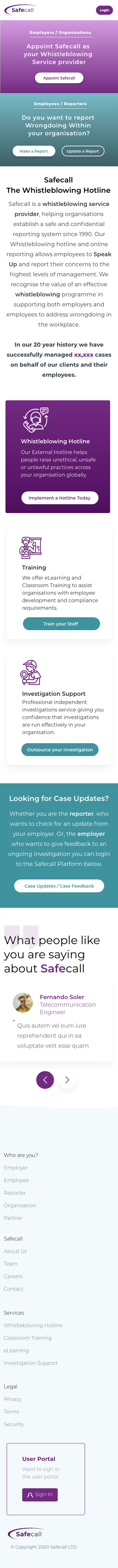 Safecall — mobile responsive design